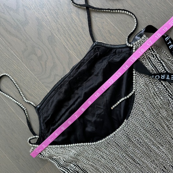 RETROFETE Juliette Embellished Crystal Fringe Black Silver Mini Dress - SMALL - Picture 11 of 14